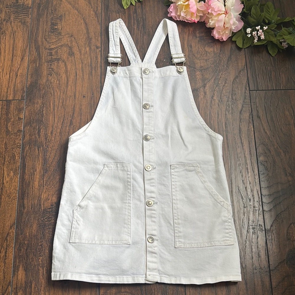 White Button-Front Pinafore Dress